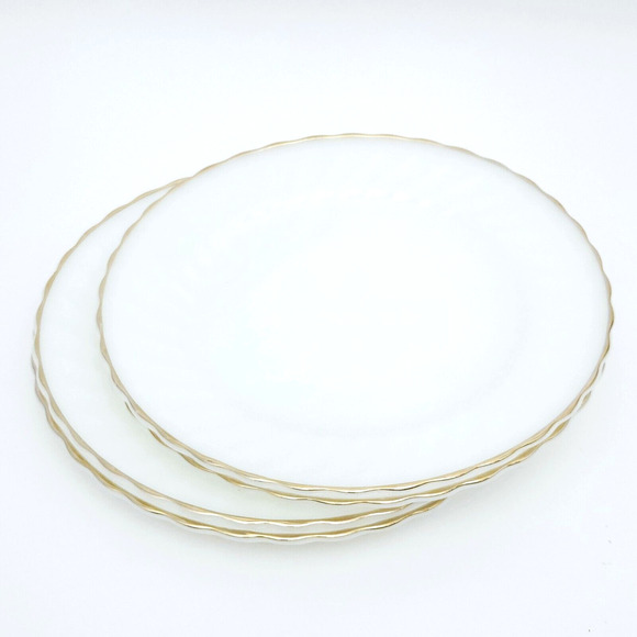 Anchor Hocking Fire King Dinner Plate Milk Glass Gold Rim 10" Replacement MCM 4 - Picture 4 of 8